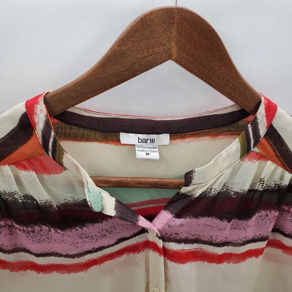 Bar III Womens M Multicolor Striped Button Front Long Sleeve Sheer Blouse Top - Picture 9 of 14